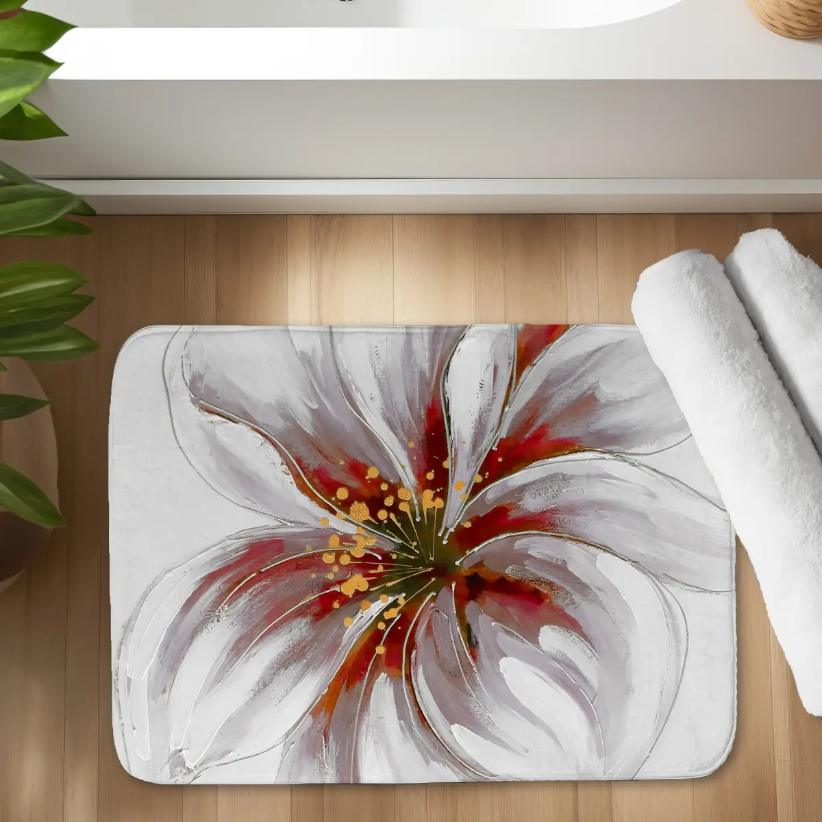 360 stand Microfiber Foam Absorbent Bath Mat, 17x24 in Splash-Resistant Modern Bathroom Decorative Mat, Resplendent Pink Orchid Floral Print Home Accessory with Microfiber Cloth Core, Nature, Microfiber Bath Mats