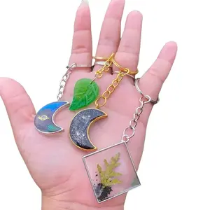 Handmade Keychains - Distinct Designs Featuring Moon Leaf & Square Shapes - Unique Crafted Accessories