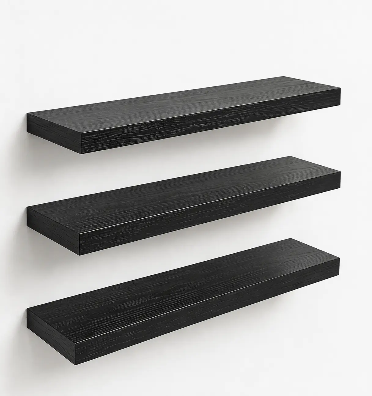 Set of 3, Floating Wall Shelves, Compact Shelf Display for Narrow Hallway Half Bath, Invisible Brackets Easy Install (Set of 3, Black)
