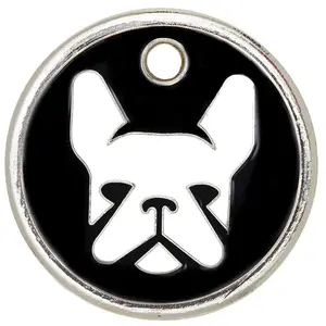 Frenchie Tag - Cool Pet ID Tag with Free Engraving, 30mm x 30mm, Zinc Alloy Finish, Steel Ring Included, Stylish and Durable for Pet Owners.