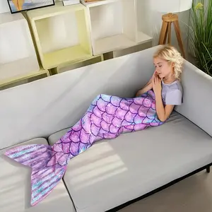 [Cozy Mermaid] Soft Cozy Glitter Mermaid Youngsters' Blanket | Polyester Throw for Sofa, Bed & Travel - Ideal Gift for Girls