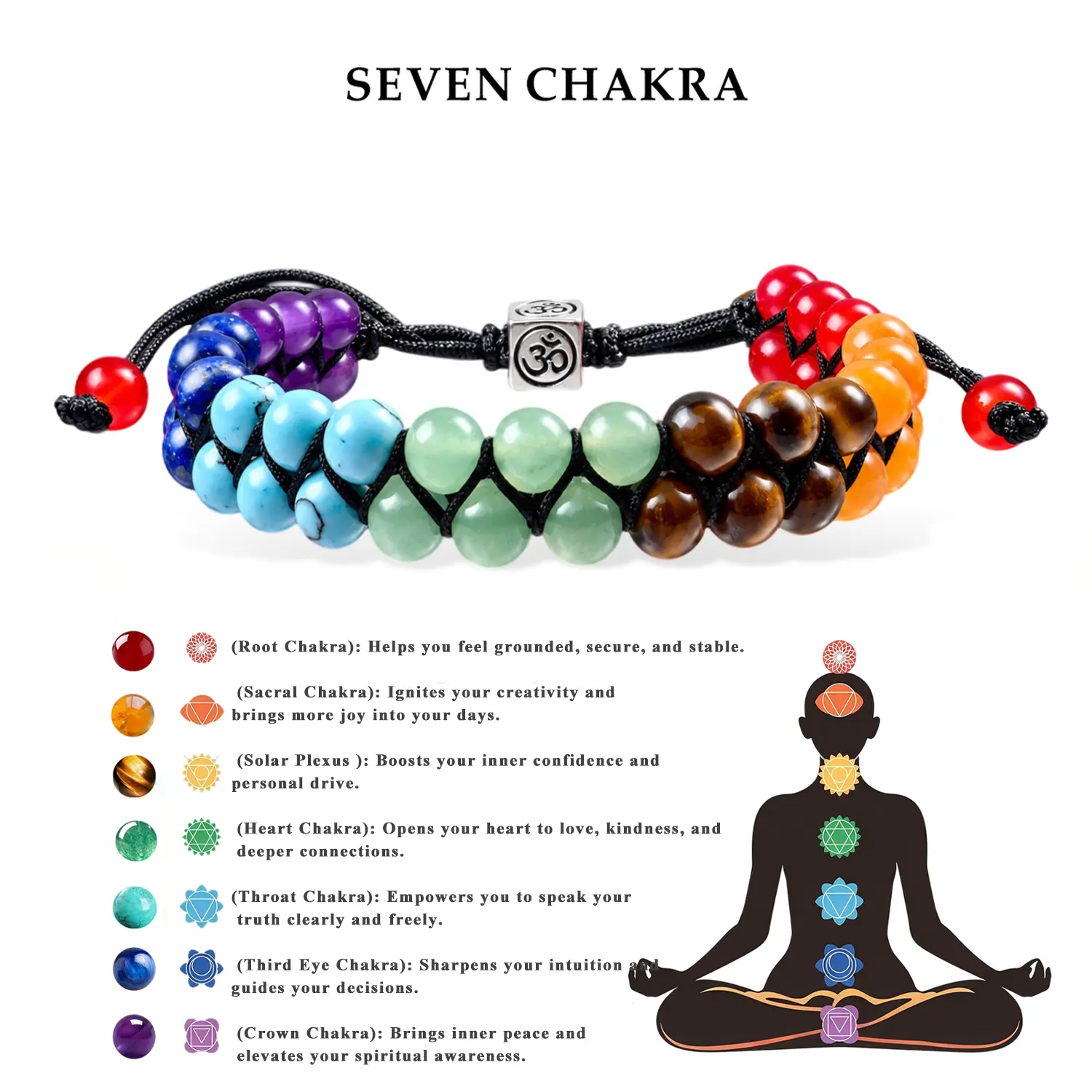 Handmade 7 Chakra Healing Crystal Bracelet - Natural Gemstones & Quartz Beaded Bracelet for Energy Balance, Unisex Adjustable Boho Jewelry, Perfect Yoga Meditation Gift
