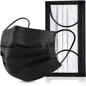 Black Disposable Face Masks 4 Layers Protection 50Pcs Breathable Dust Mask Mouth Covers for Adult