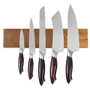 Kitchen Knife Set, 6 Piece High Carbon Stainless Steel Sharp Knife Set, Professional Kitchen Cutlery with Ergonomic Crack-Resistant Handle, and Walnut Finish Powerful Magnetic Knives Holder