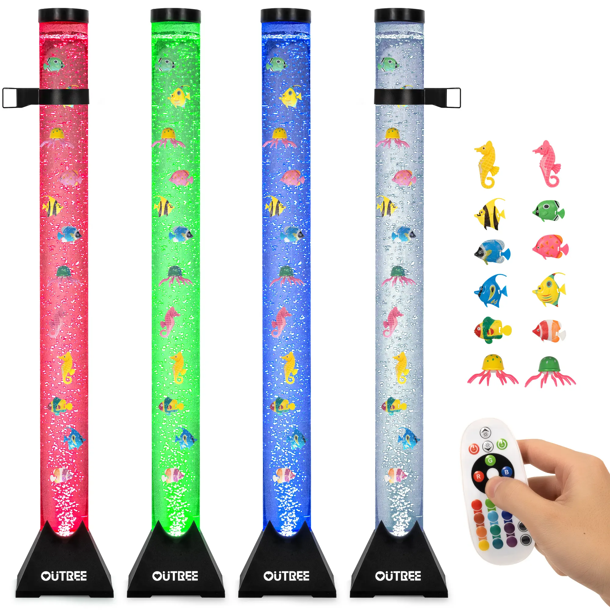 OUTREE 4FT LED Ambient Sensory Bubble Tube Lamp - Remote Control, 20 Adjustable Light Color Effects, Led Color Changing, Adjustable Brightness, Whimsical Fish-Shaped Novelty Lighting, Kids' Night Light, Room Decor, Led Ambient Light, Sensory Room Supplies