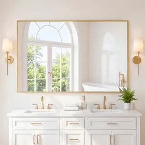 Large Rectangular Bathroom Mirror with Gold/Black Aluminum Alloy Frame, HD Tempered Glass Wall Mirror, Shatter-Proof & Rust-Free, Horizontal/Vertical Hanging for Bathroom, Living Room, Bedroom