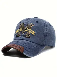 1PC Vintage Baseball Cap for Men and Women, Sports Cap, Casual Slim-Fit Cartoon Pattern, All-Season Sunshade Hat with Retro Letter M Embroidery