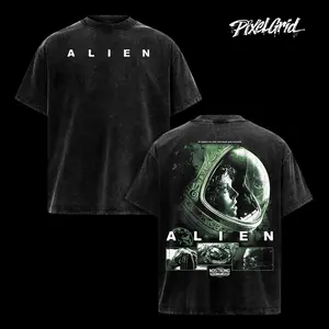 Alien Trilogy Ellen Ripley Xenomorph Movie Graphic Tees, Cotton Unisex Oversized Soft Cotton T-Shirt, Sci-Fi Horror Classic Vintage Clothing Washed 90s Style, Casual Short Sleeve Crewneck, Heavyweight Game Apparel, Casual Apparel Film Fans Gift