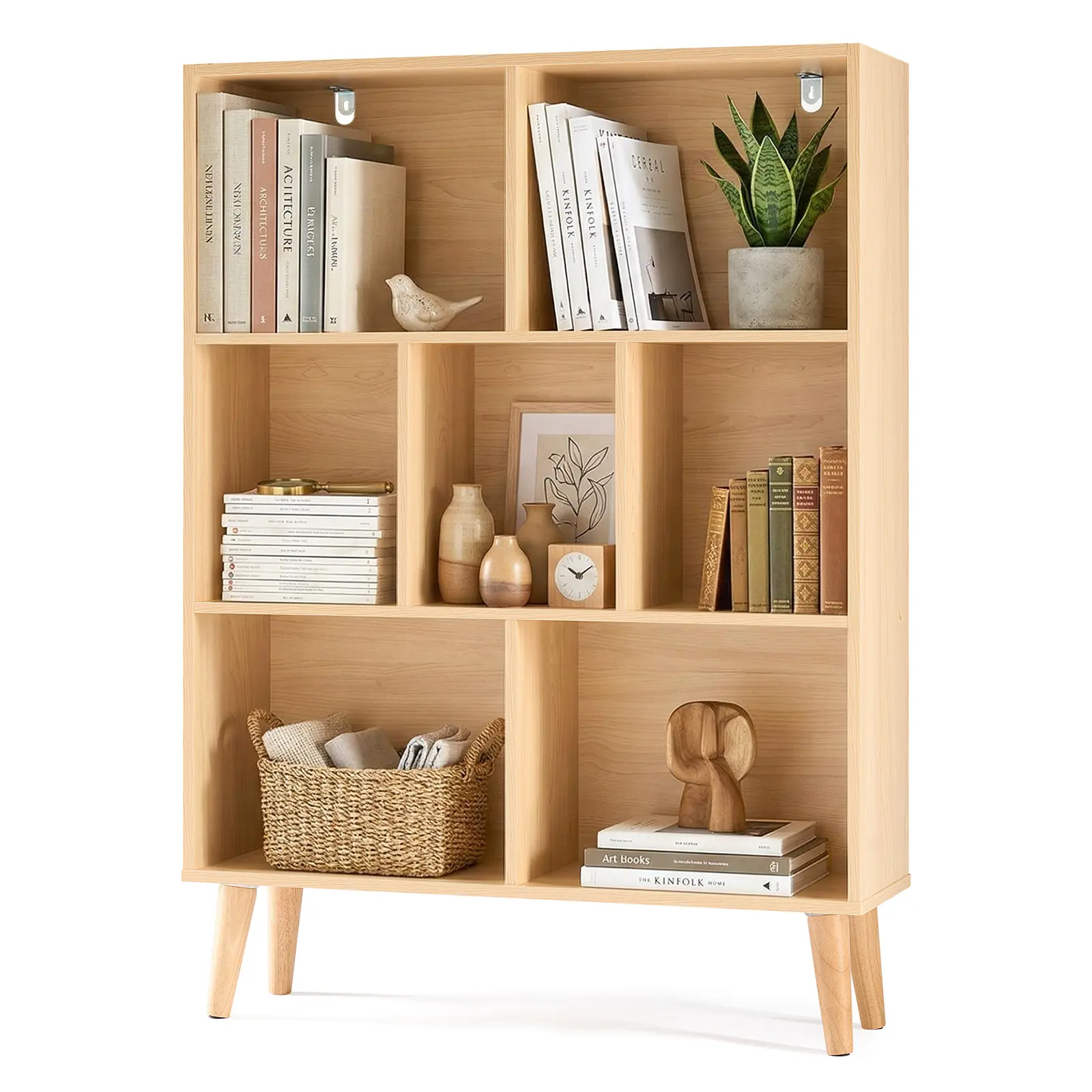 Wooden Cube Bookshelf, Open 3-Tier Bookcase with Legs, Freestanding Bookshelves Storage Organizer Shelf, for Bedroom, Living Room, Office