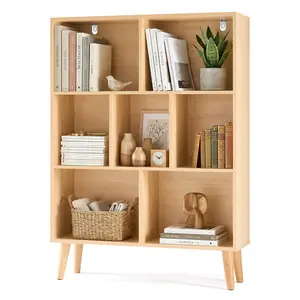 Wooden Cube Bookshelf, Open 3-Tier Bookcase with Legs, Freestanding Bookshelves Storage Organizer Shelf, for Bedroom, Living Room, Office Wooden Cube Bookshelf, Open 3-Tier Bookcase with Legs, Freestanding Bookshelves Storage Organizer Shelf, for Bedroom, Living Room, Office