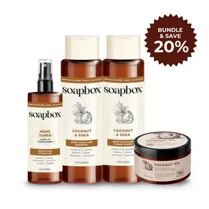 Soapbox Coconut & Shea Hydrating Haircare Essentials- Deep Moisture & Shine, Perfect for Dry & Curly Hair-Shampoo, Conditioner Bundles with Mane tamer