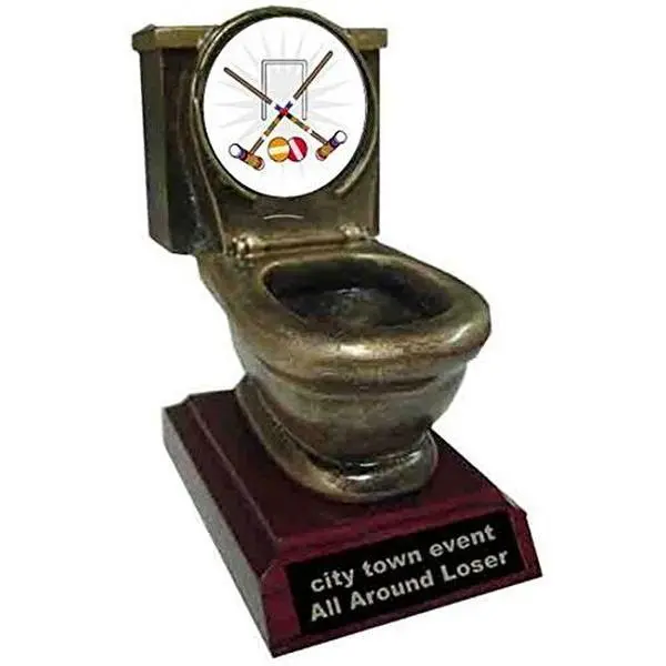 BuyAwardsandTrophies Resin Croquet Toilet Trophy - Plastic Trophy with Base, Awards and Trophies for Sports Competition, Prizes for Adults and Kids Bronze, 4"