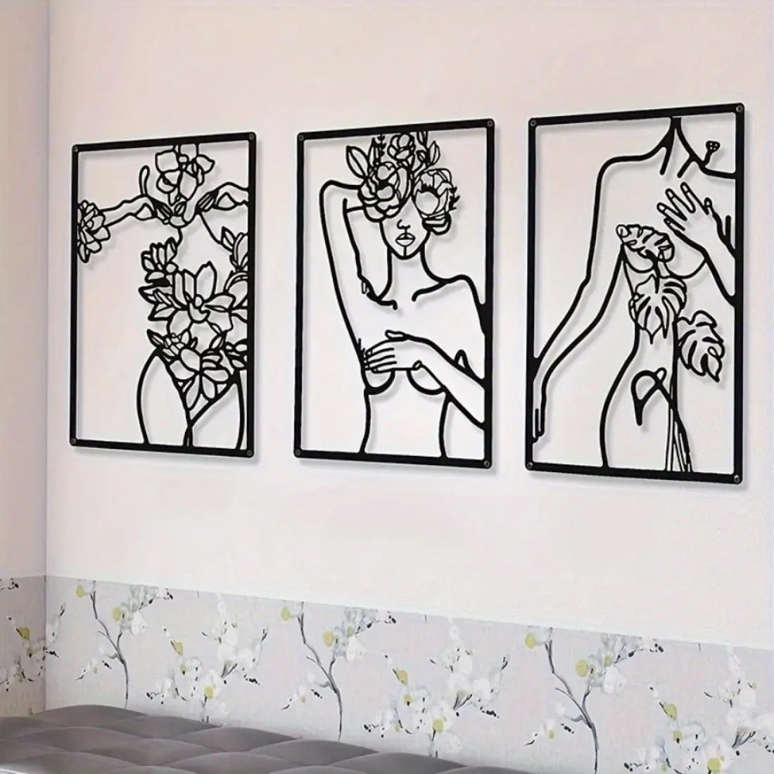 Minimalist Abstract Woman Wall Art in metal line drawings. These elegant artistic wall hangings are perfect for bedroom, kitchen, and bathroom home decor.Decorative pediment Modern Art Design