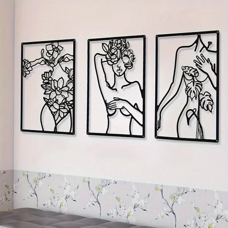Minimalist Abstract Woman Wall Art in metal line drawings. These elegant artistic wall hangings are perfect for bedroom, kitchen, and bathroom home decor.Decorative pediment Decorative Artwork