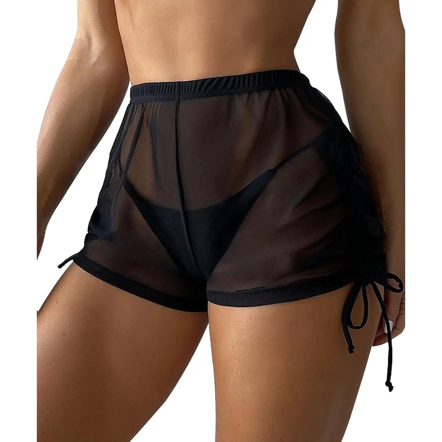 Women's Quick-Dry Beachwear High Waist Swim Shorts - Breathable Sheer Side Strings Coverup Bottoms for Water Sports (Swimsuit Panty Not Included), Swimming Shorts, Beach Pool Wear, Shorts Swimwear