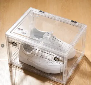 Stackable Shoe Boxes, Clear Plastic Storage Bins, Multi-purpose Organizer for Sneakers, Bags, Hats and Boots, Rectangular Space-saving Design, Easy to Assemble, Set of 12/24 Transparent