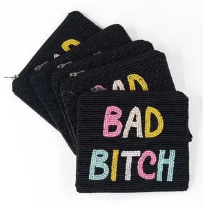 Bad Bitch Seed Bead Bag, Makeup Bag, Beaded Coin Purse