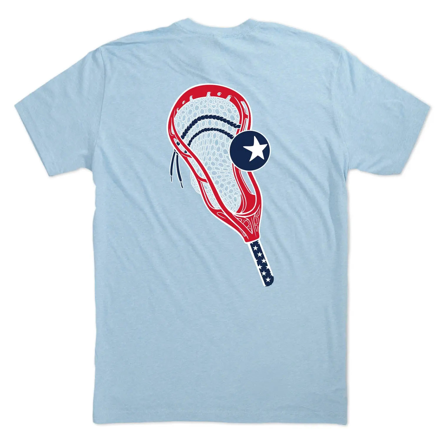 Men's Soft Short-Sleeve Lacrosse T-Shirt - Red Star Graphic, Stars and Sticks Back Design, Round Neck, Breathable, Lightweight, Patriotic, Casual, Streetwear, Sports Top for Summer Events, Tournaments