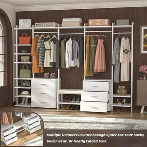 8FT Closet Organizer Systems with 6-Drawers and Storage Shelves, Bedroom Clothing Rack Wardrobe Closet Garment Rack, Clothes Hangable Sturdy Metal Frame