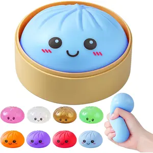 Dumpling Squishies, Glitter Dumpling Mystery Box, Colorful Dumplings Stress Balls Fidget Sensory Toy, Stocking Stuffers with Food Steamer Stretchy Desk Toys (Blue)