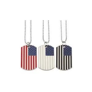 American Flag USA Patriot Freedom Stars and Stripes Army Dog Tag Necklace Girls' Multifunctional bear pendant memorial gift gift box christmas gift