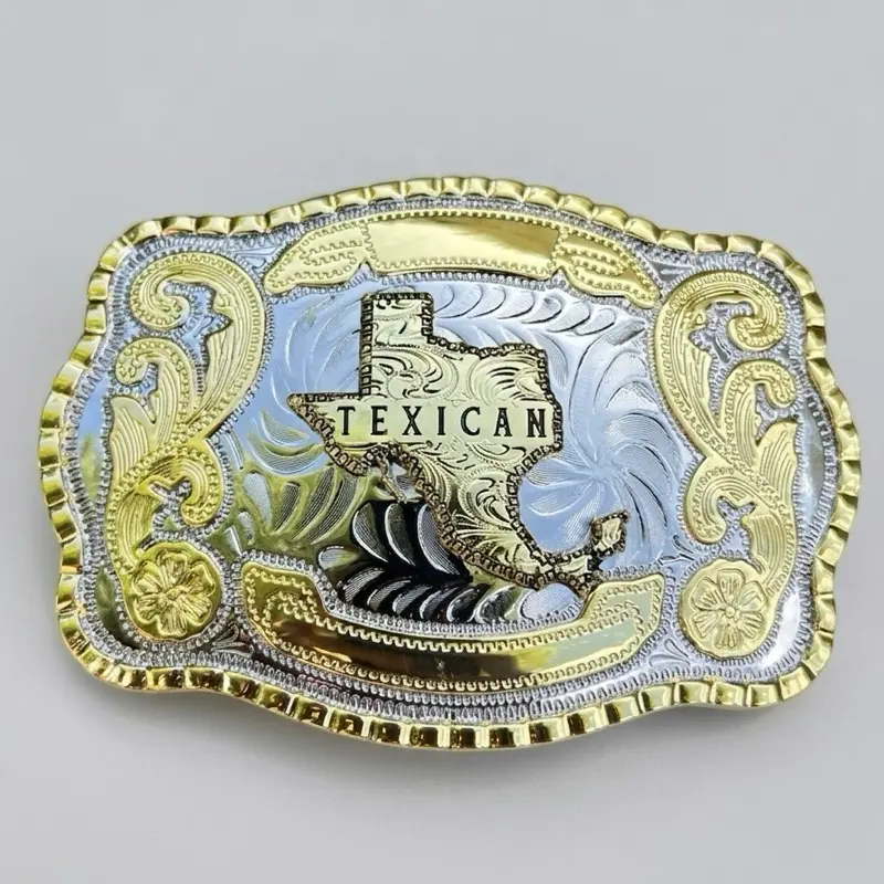 Hebilla Texican - Texas & Mexico Belt Buckle, Vaquera, Fits 1.5" Belts
