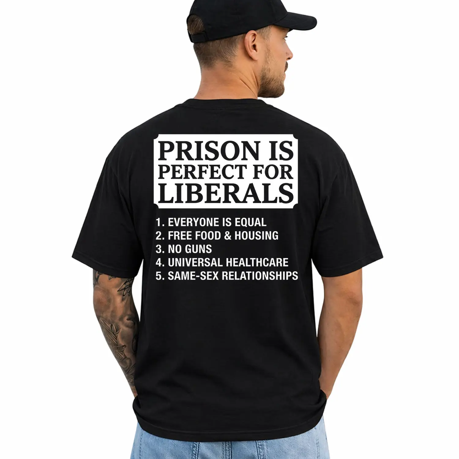 Prison Is Perfect For Liberals, Funny Political Humor T-Shirt for Men, Conservative Graphic Tee, Republican Shirt, Short Sleeve Printed Graphic Shirt, Daily Casual Cotton Menswear