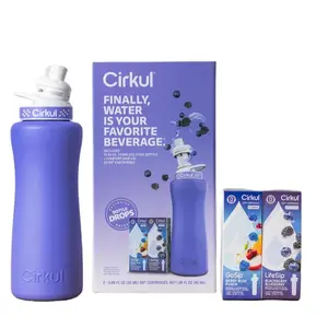 Cirkul 32oz Periwinkle Stainless Steel Starter Kit with Periwinkle Cirkul Lid 2.0 and 2 Flavor Cartridges (Blackberry Blueberry & Berry Blue Punch)