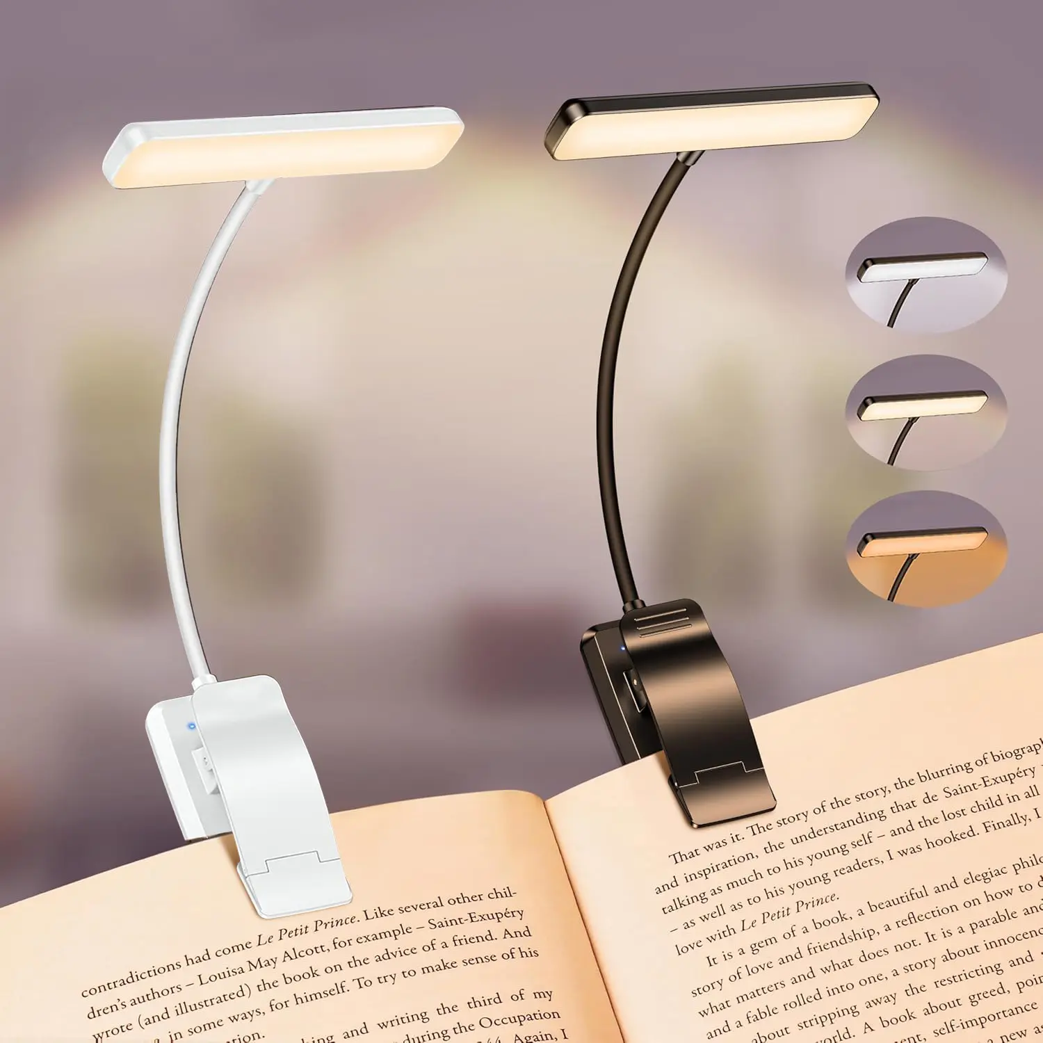 1pc Rechargeable 24-LED Clip-On Book Light - Rechargeable Wireless, Eye-Friendly, LED Lamp, Comfortable Lighting Clip Lights with 3 Color Modes, 5 Brightness Levels, Portable for Bed/Study, Ideal Gift for Book Lovers, Rechargeable Wireless Clip Lights