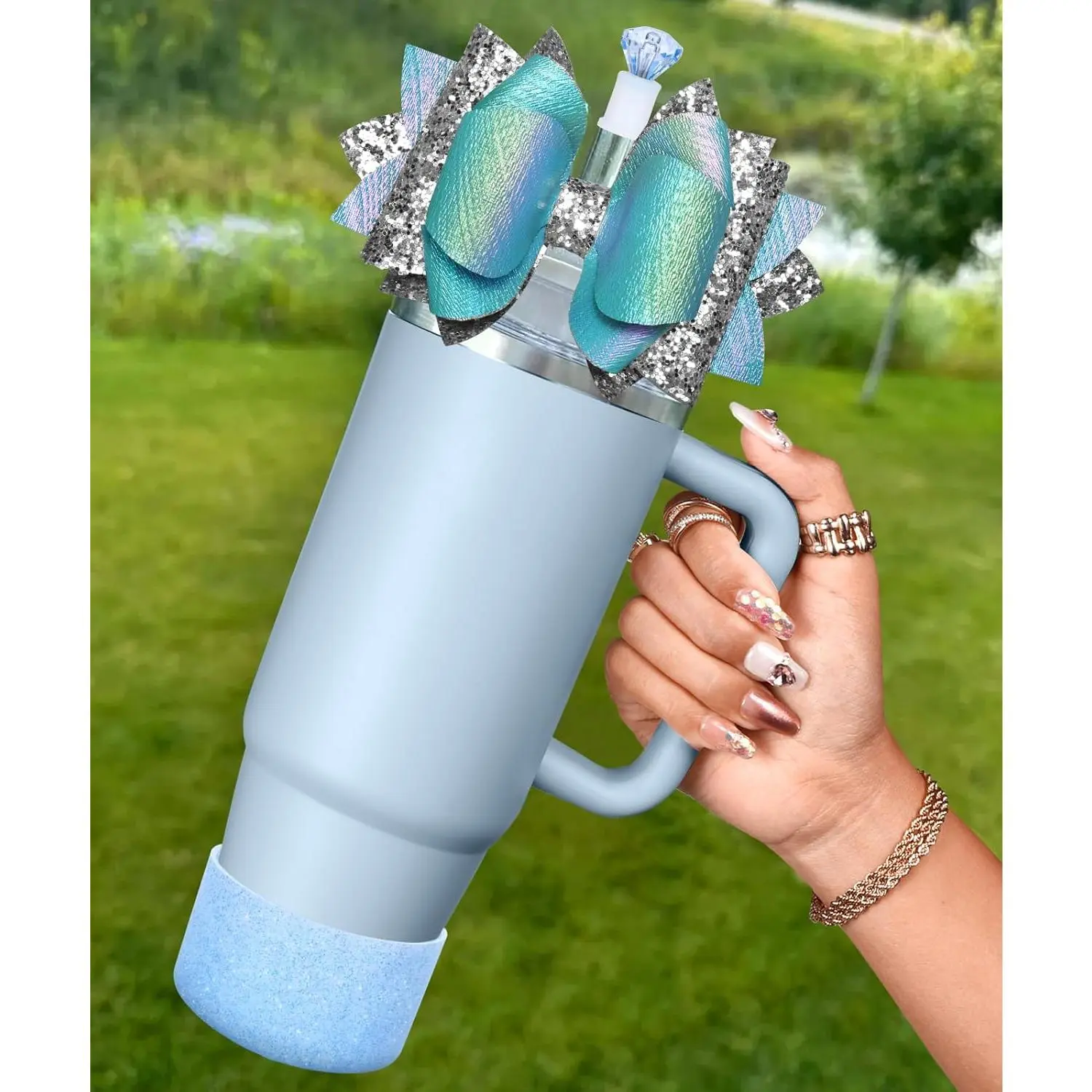 Cup Boot with Straw Cover for  40 30 oz - Cute Bow Straw Topper and  Caps with Bottom Protector 3 count Sets for Tumbler Accessories
