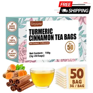 rganic Turmeric Ginger Cinnamon Tea Bags (50 Pack, 3g/Bag)  100% Natural | Anti-Inflammatory Support | Caffeine-Free  Sugar-Free  Gluten-Free  Vegan | Eco-Friendly Wraps