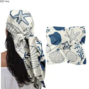 Coastal Starfish Seashell Print Square Scarf, Soft Breathable Multi-Use Head Wrap Bandana, Nautical Beach Vibe Fashion Accessory, Lightweight Stylish Scarf for Women Daily Wear, Beach Vacations, Summer Trips and Ocean Outfit Styling