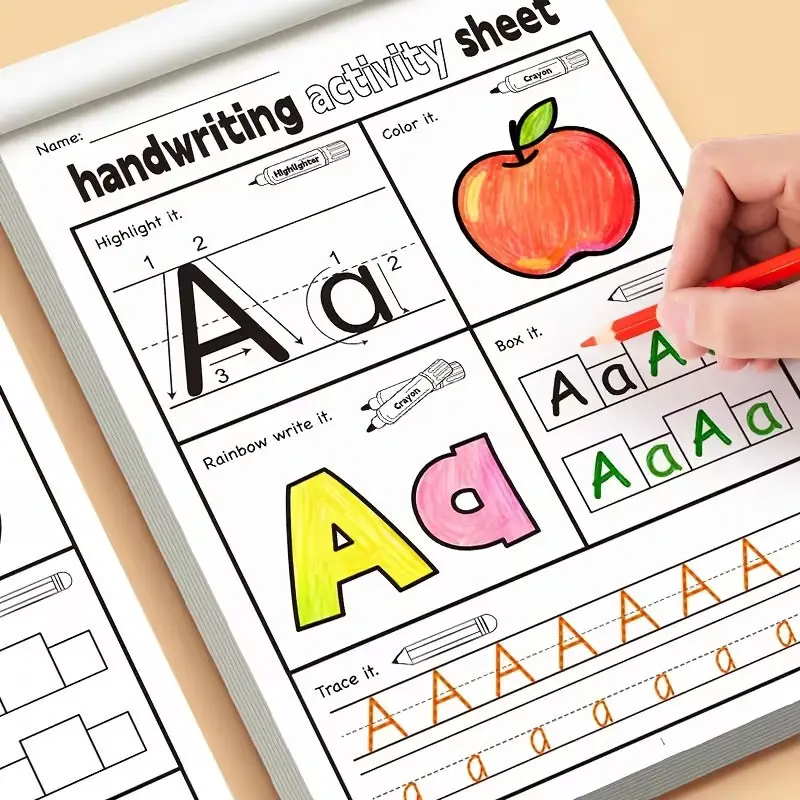Children's writing practice book, Preschool learning tool, Preschool learning materials, featuring 26 English letters, includes handwriting exercises, tracing exercises, and is suitable for family education, classroom teaching, back-to-school supplies