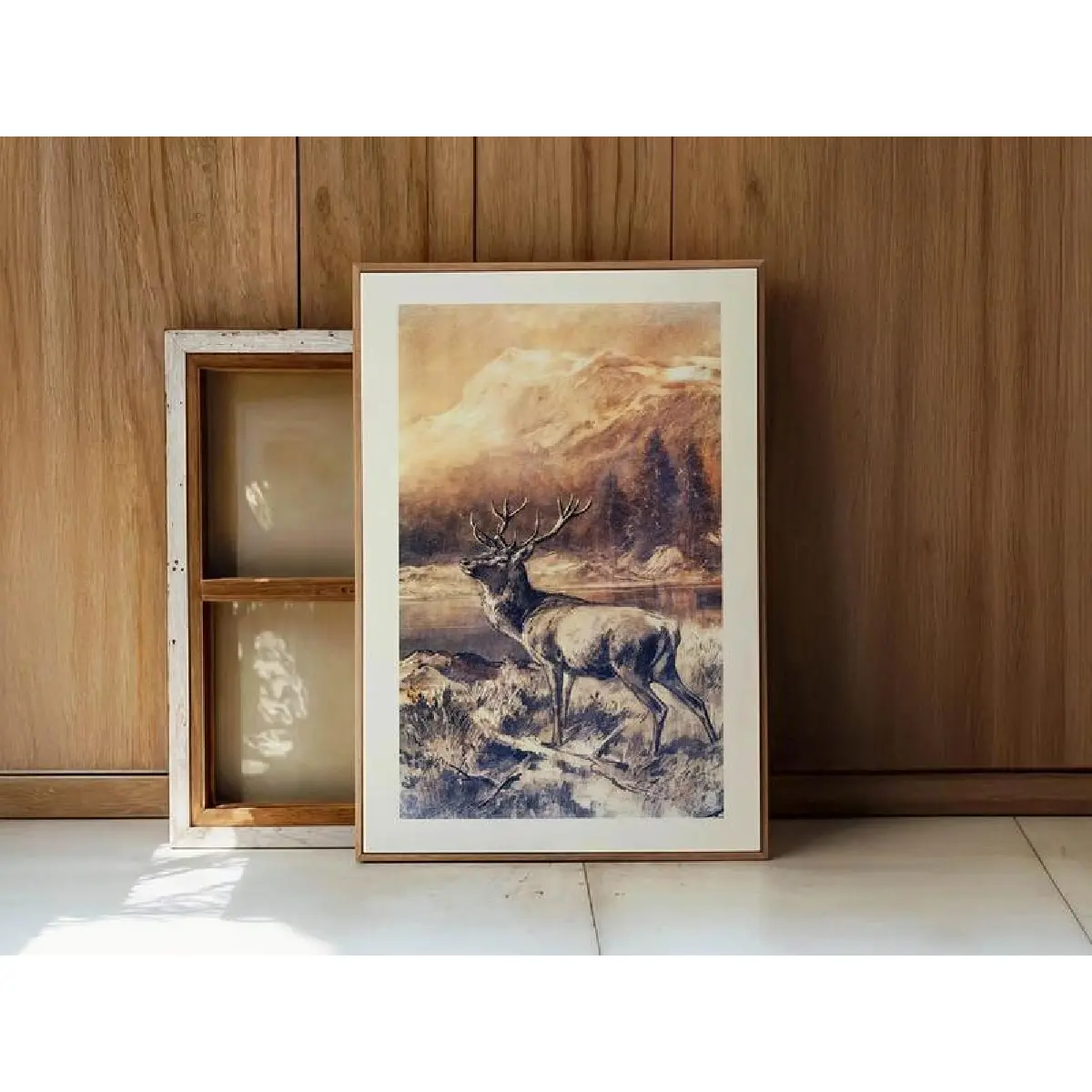 Unframed Artistic Retro Deer Stag Print Poster - Green Minimalist Home Decor, Outdoor-Themed Wall Art Decoration Gift for Hunter Dad