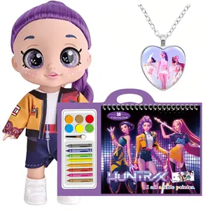 Kpop Action Figure Doll Set,Include:5D Eyes Doll(with Music),Drawing Books and Necklack,Rumi,Mira,Zoey Anime Figures,Gifts for kids