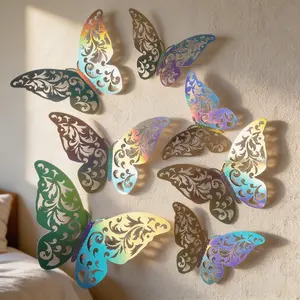 72Pcs 3D Hollow Butterfly Wall Stickers, Holographic Rainbow Color Art Decals for Home, Party & Room Decoration #   GLOBAL PICKS