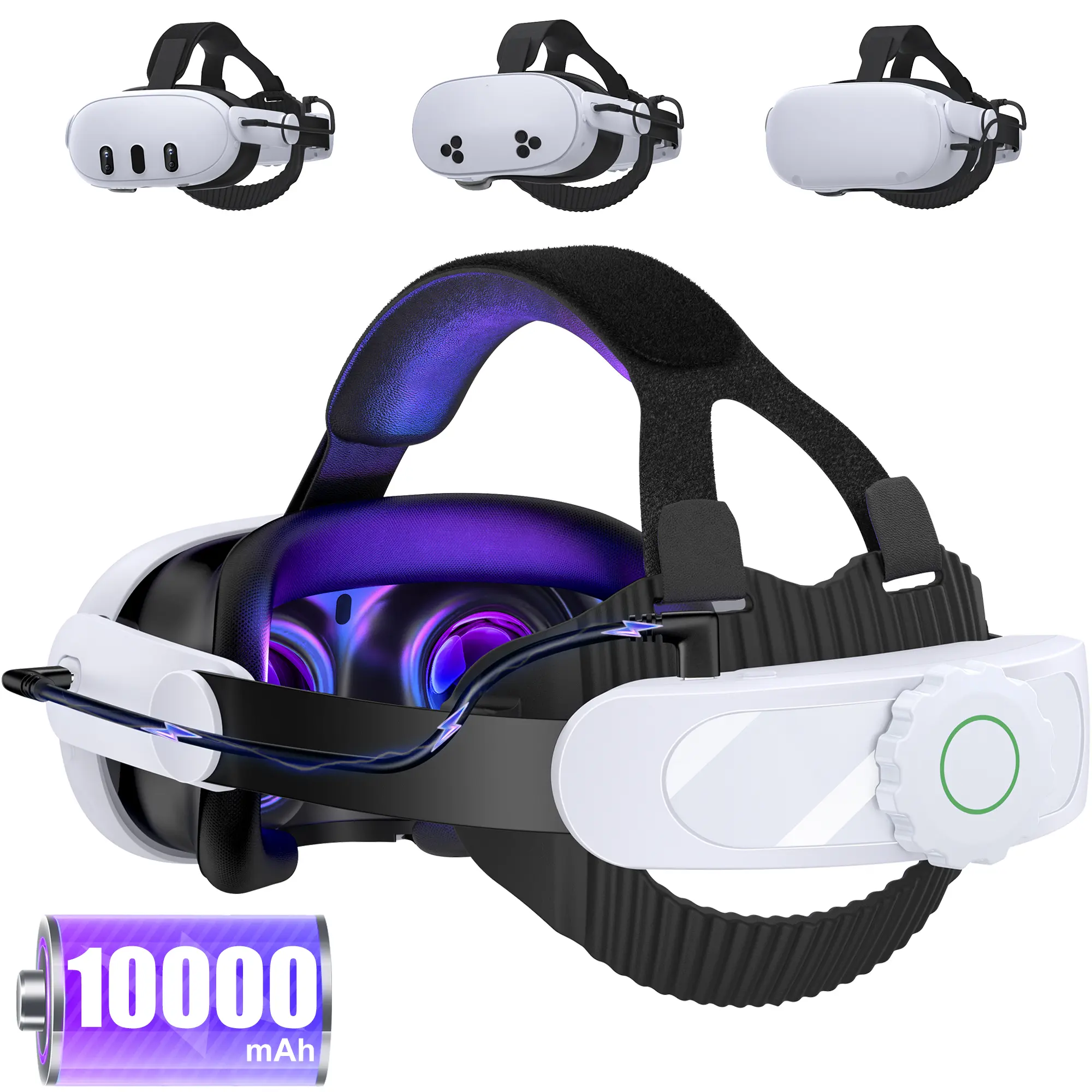 Head Strap with 10000mAh Battery Pack for Meta Quest 3S/Quest 2/Quest 3,Adjustable Elite Strap Replacement Intended for Quest Head Strap,VR Headset Accessories Extend Playtime Reduce Pressure