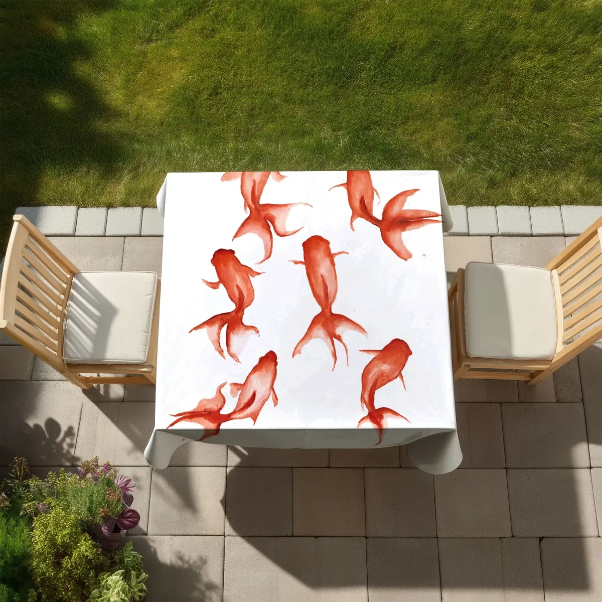 Begin Home Decor C1TC5858X9AN3G 58 x 58 in. Small Red Fishes Tablecloth - Animal Bedroom Decor Indoor & Outdoor