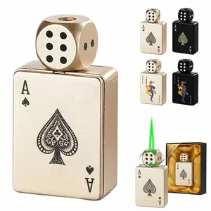 2026 Upgraded Pressure-Reducing Spinning Fidget Dice Jet Torch Lighter, Refillable Butane Windproof Lighter With Cool Green Flame, Unique Novelty Gift For Men Women (Gas Not Included)