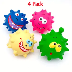4-Pack Squeaky Prickly Ball Dog Toys Latex Chew Toys for Small & Medium Dogs Teething Relief Mental Stimulation 4 Colors Blue Pink Yellow Green