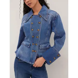 Cider Denim Double Breasted Curved Hem Jacket