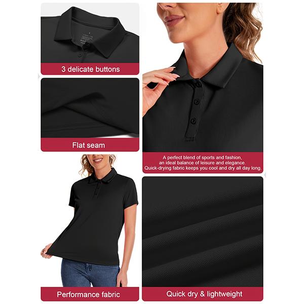 Veldtholos Women's Polo Shirts 5 Pack Short Sleeve 3 Buttons Collared Uniform Tops Moisture-Wicking T-Shirts for Work & Casual Wear