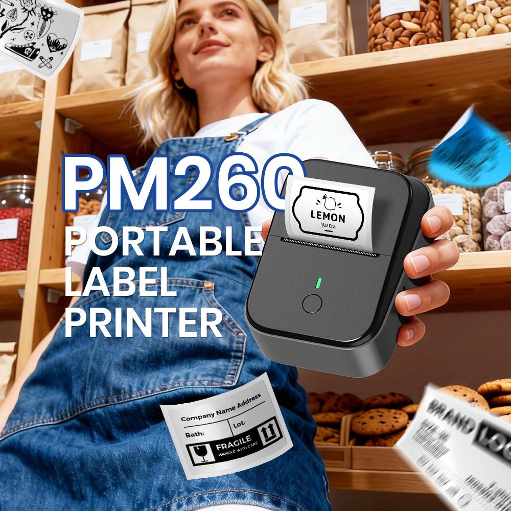PM260 Label Maker Machine with Tape, 2 Inch Label Maker Bluetooth Label Printer, AI Printer, Inkless Portable Labeler for Home, Kitchen, School, Office Organization