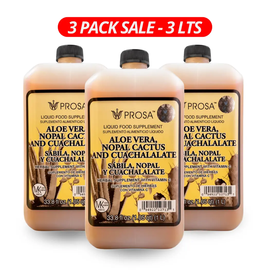 3 PACK | PROSA Aloe Vera, Nopal Cactus & Cuachalalate 1LT Herbal Supplement | Botanical Wellness Formula | Dietary Supplement