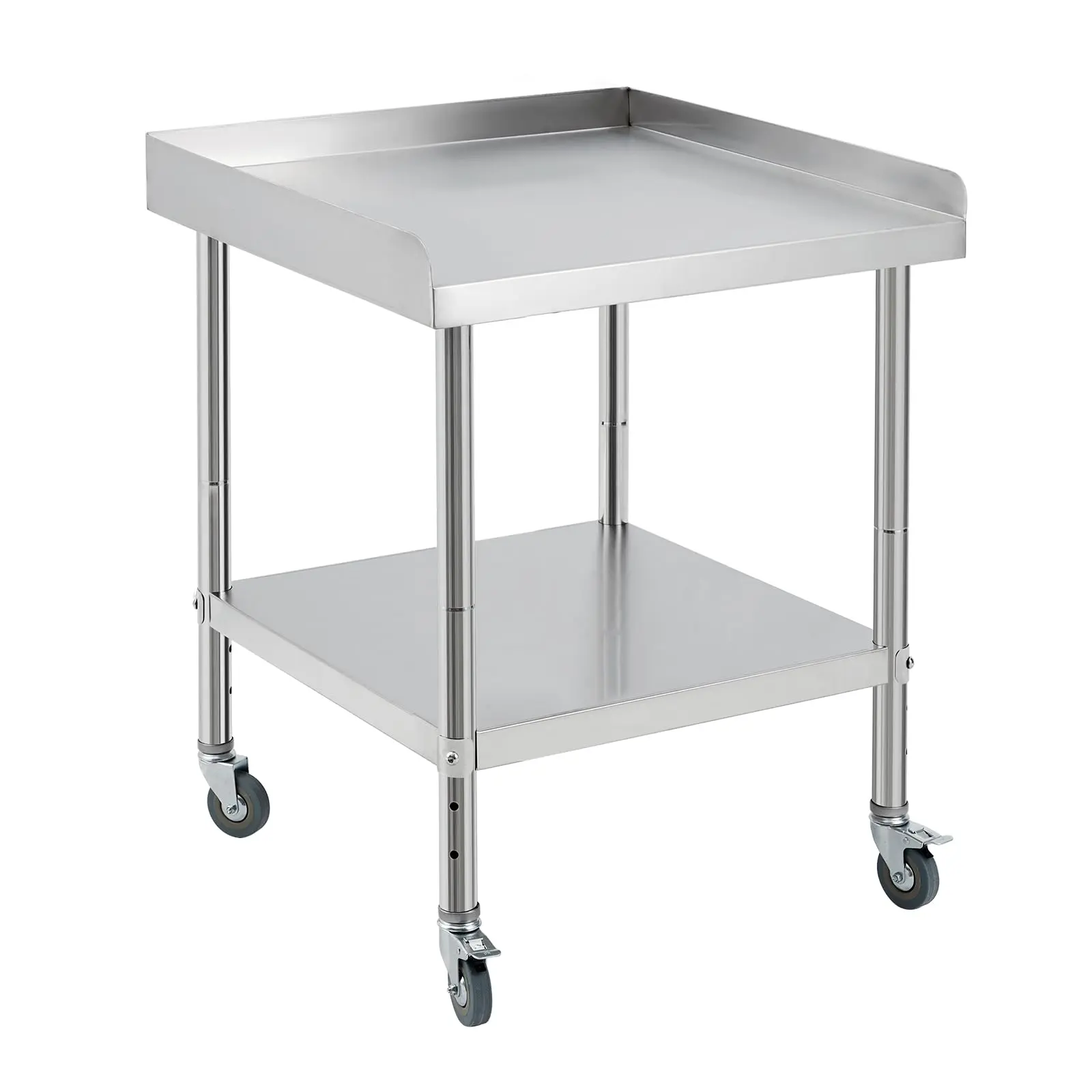 24x24x30 in Stainless Steel Equipment Grill Stand Table NSF Certified with 5 in Wheels, 400 LBS Capacity, 2 in Edge Baffle, for Hotel, Home, Commercial Restaurant Kitchen