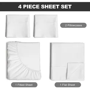 Solid-Color Polyester 4-Piece Bedding Set (White / Full) | Flat Sheet + Fitted Sheet + 2 Pillowcases | Pure White & Minimalist — Durable, Washable, and Wrinkle-Resistant | Suitable for Double Beds, Master Bedrooms, and Guest Rooms