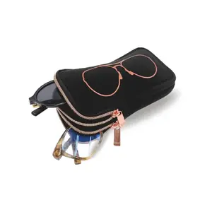 KKP by MYTAGALONGS Double Eyeglass Case with 2 Compartments for Multiple Pairs Compact Design Fits Easily into Bag or Pocket Basic