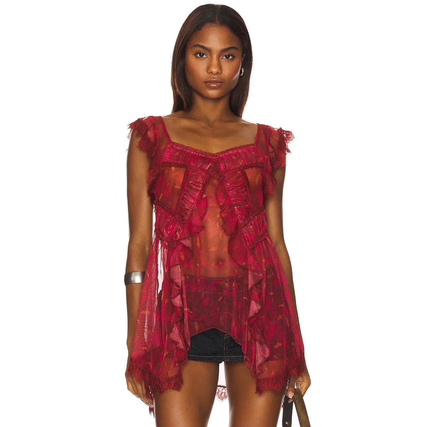 Free People x REVOLVE Ivie Tunic in Bordeaux Combo