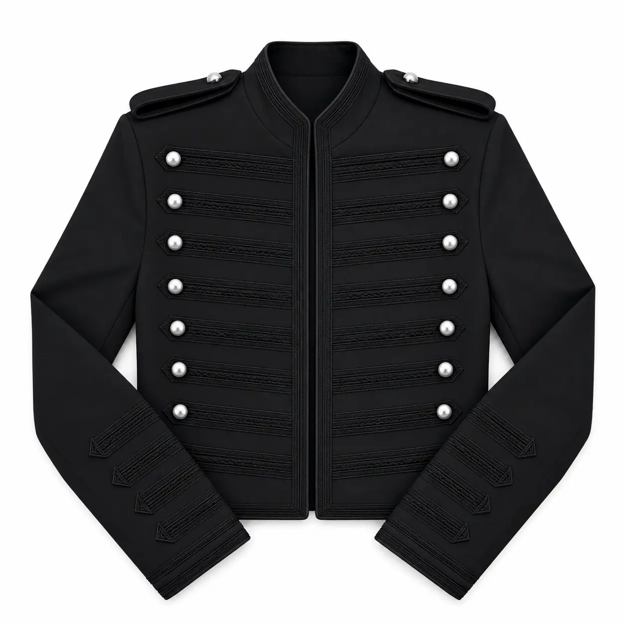 Black Embroidered Cropped Military Jacket