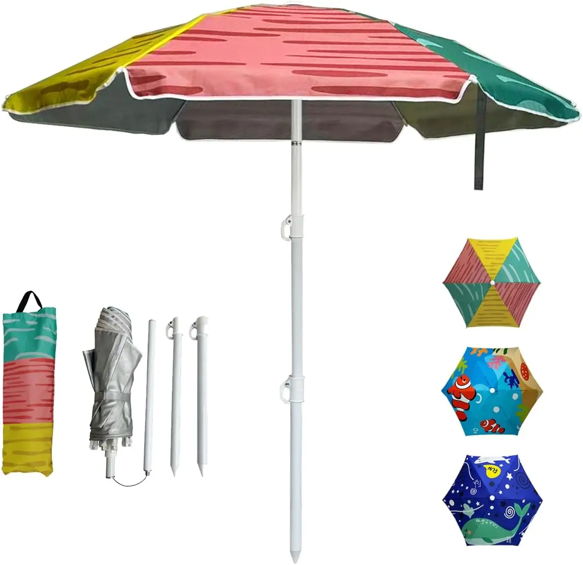 Water Table Kid Umbrella 5ft Beach Umbrella Diameter 0.99-1.2 Inch Pole Resistant UV 50+ Portable Sun Shade with Sand Anchor & Carry Bag, Outdoor Folding Umbrella for Beach,Patio NO Tilt The sand needs to be over 5 inches above the bottom